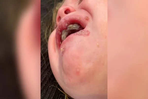 Bebê, 2 anos, herpes labial