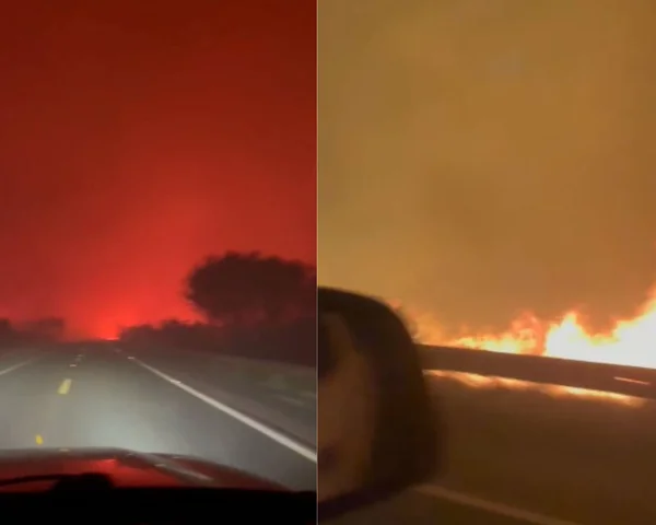 Imagem colorida de rodovia que coloca o Pantanal em chamas - Metrópoles