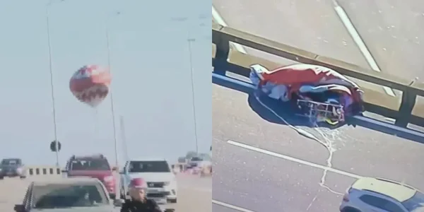 Foto colorida de balão que caiu na Ponte Rio -Niterói - Metrópoles