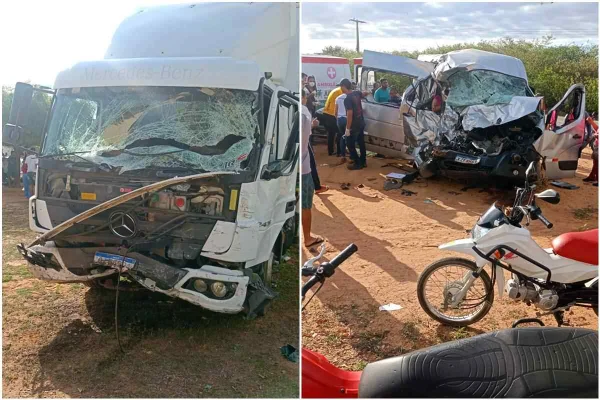 imagem colorida. Colisão frontal entre um caminhão e uma van, nas proximidades do povoado de Tanque Velho, São Braz do Piauí (PI)