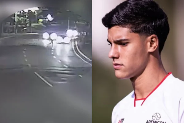 Colagem colorida de momento do acidente em que jogador do São Paulo atropelou e matou idoso - Metrópoles