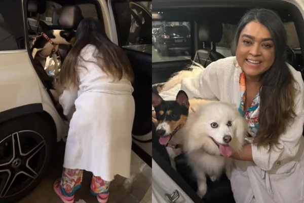 Foto colorida de Preta Gil com cachorro - Metrópoles