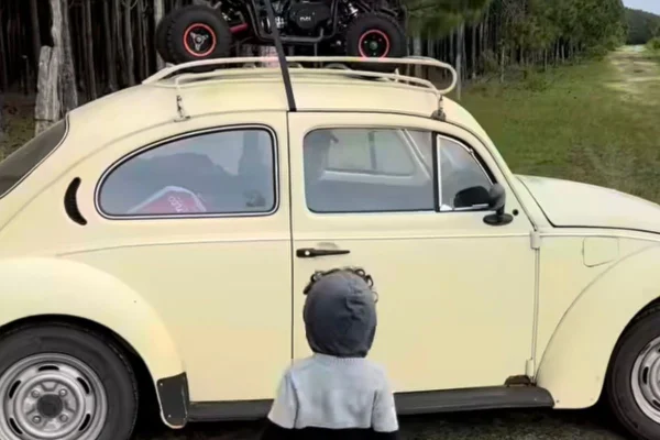 Avô roda 600 km de Fusca para surpreender netinho e emociona web