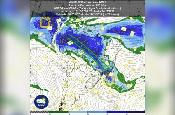 imagem colorida corredor de chuvas boa parte do brasil