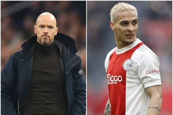 Erik Ten Hag e Antony, técnico e atacante do Ajax