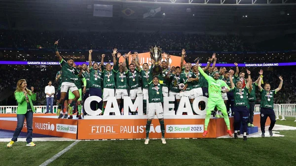 Jogadores do Palmeiras comemoram o título do Campeonato Paulista - Metrópoles