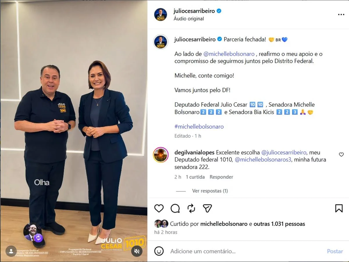 Michelle Bolsonaro e o candidato a deputado federal Julio Cesar Michelle Bolsonaro e o candidato a deputado federal Julio Cesar