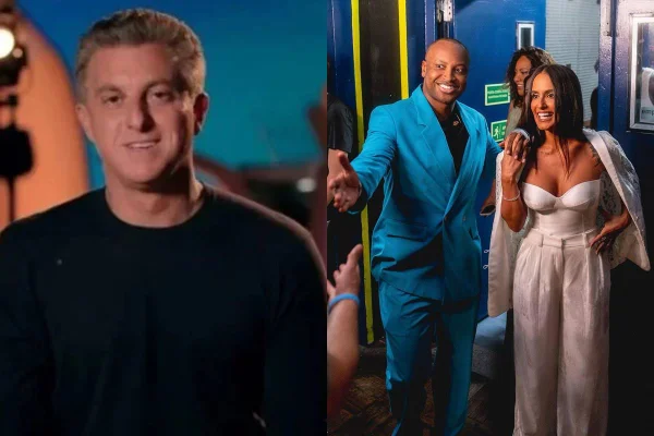 Montagem com fotos coloridas de Luciano Huck e Thiaguinho e Carol Peixinho - Metrópoles