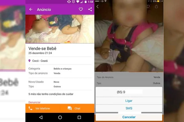No Ceará, pais colocam bebê à venda no site OLX na noite de Natal