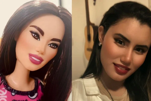 Lucilly Bessa, de 24 anos, se impressionou ao encontrar uma Barbie idêntica a ela. A jovem achou que se tratava de inteligência artificial - Metrópoles