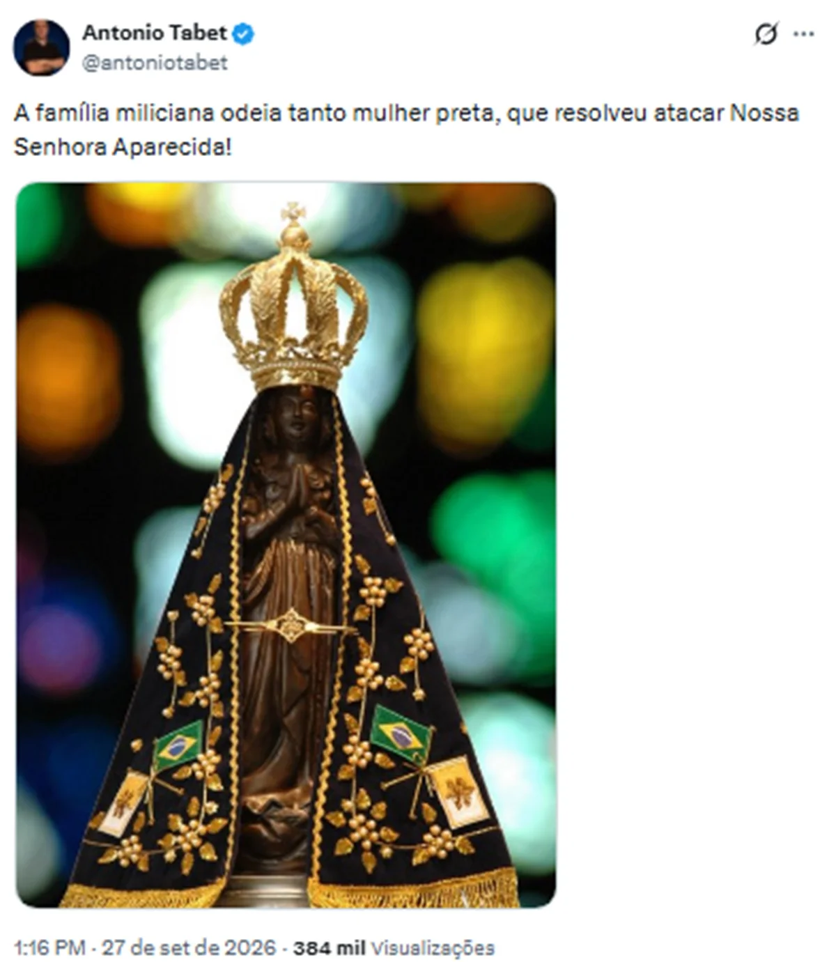Antonio Tabet refaz publicação sobre Nossa Senhora Aparecida após decisão de Flávio Dino Antonio Tabet refaz publicação sobre Nossa Senhora Aparecida após decisão de Flávio Dino