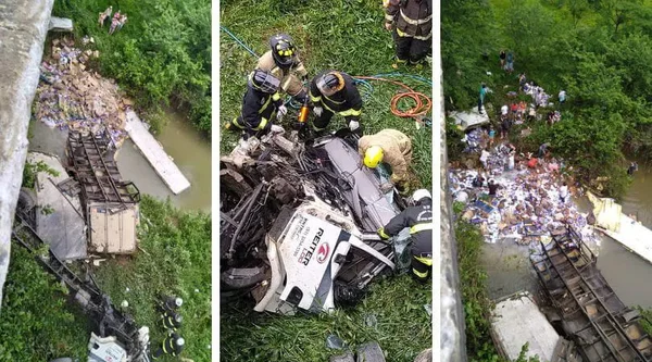 Caminhoneiro morre após cair em rio na BR-470 e carga é saqueada