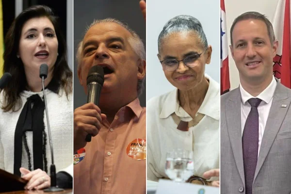 Imagem colorida mostra Sinome Tebet, Márcio França, Marina Silva e Guilherme Derrite. Metrópoles