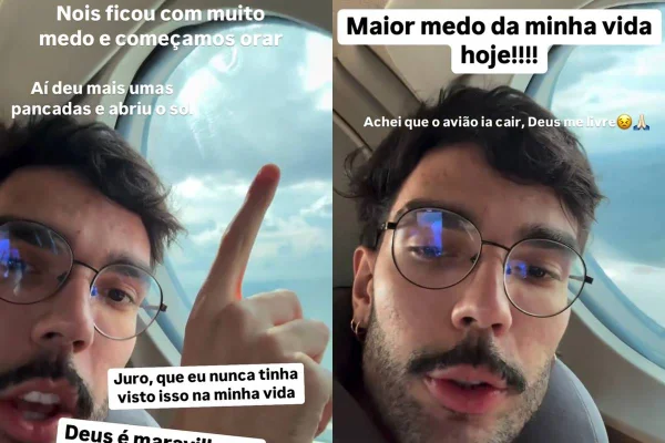 Foto colorida de Luan Pereira em avião que enfrentou forte turbulência - Metrópoles