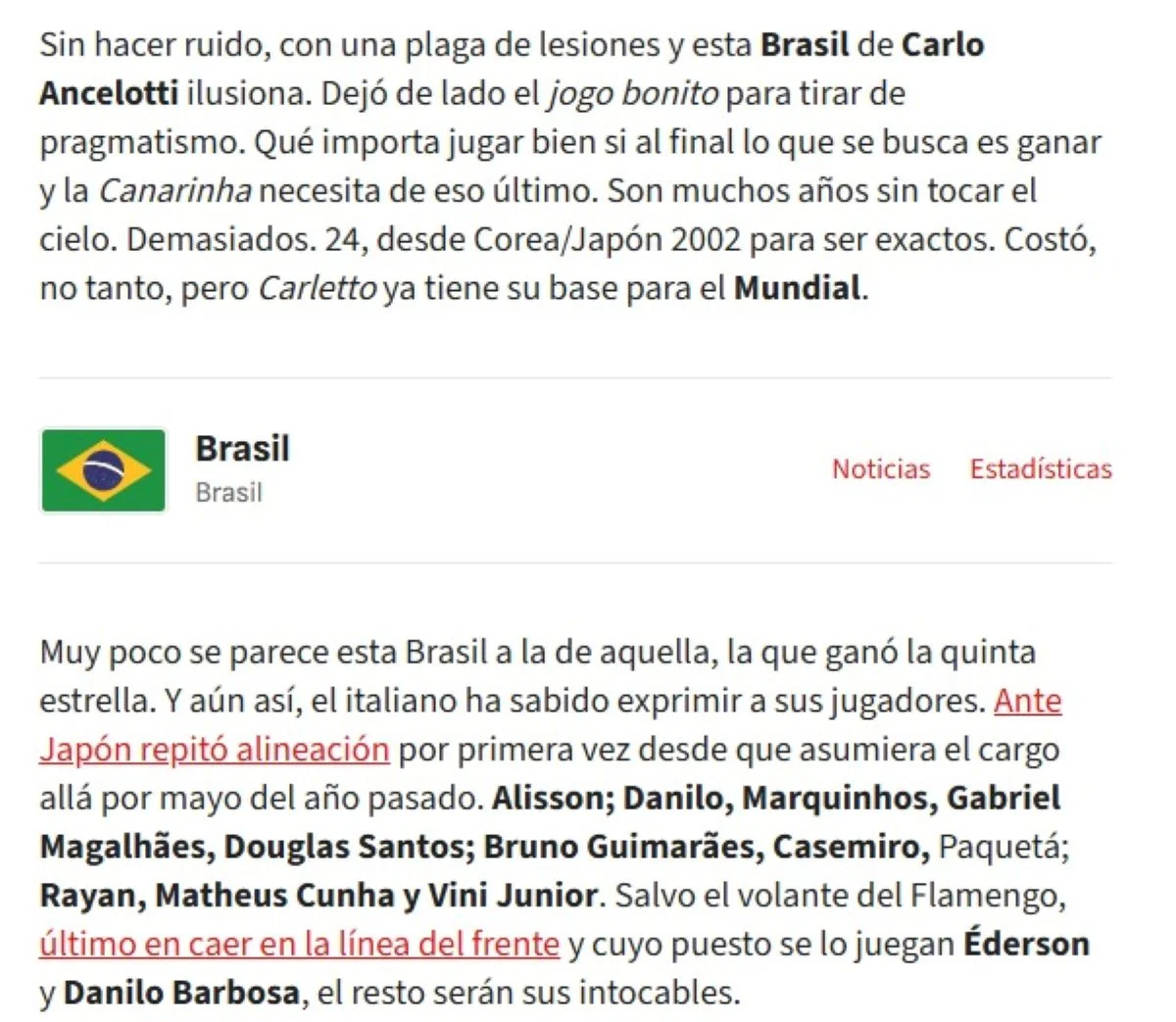 Jornal afirma que Brasil causa entusiasmo: “Ancelotti faz magia” - imagem 2 Jornal afirma que Brasil causa entusiasmo: “Ancelotti faz magia” - imagem 2