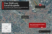 Mapa do local onde o voo 402 caiu em São Paulo Mapa do local onde o voo 402 caiu em São Paulo