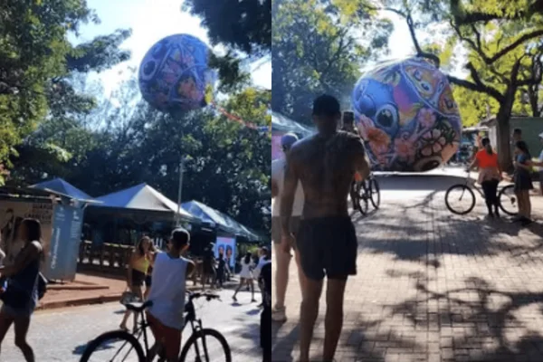 Colagem colorida de balão caindo dentro do parque ibirapuera em SP - Metrópoles