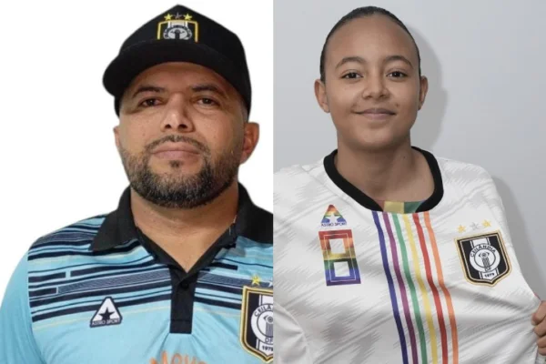 O treinador Kleitinho e ala Isabelle, conhecida como Belinha, do Ceilândia