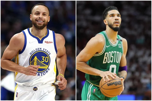 Stephen Curry, dos Warriors, e Jayson Tatum, dos Celtics