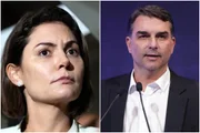 Ex-primeira-dama Michelle Bolsonaro e o Senador Flávio Bolsonaro (PL)