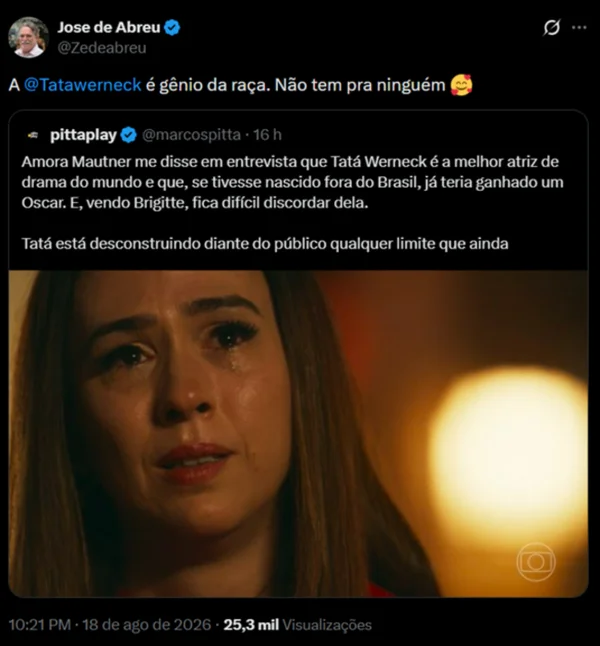 José de Abreu rasga elogios a Tatá Werneck: “Gênio da raça” - destaque galeria