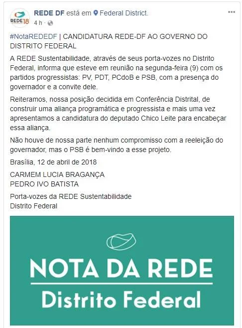 Após rompimento com Rollemberg, Rede desagrada filiados e racha no DF
