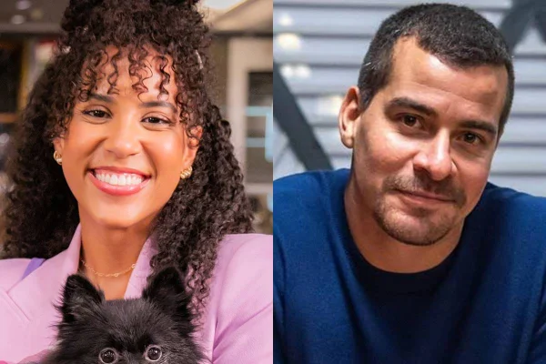 montagem com foto de mulher negra com bicho no colo e homem sorrindo - metrópoles