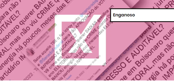 Captura de tela de publicação nas redes sociais com etiqueta rosa de conteúdo enganoso
