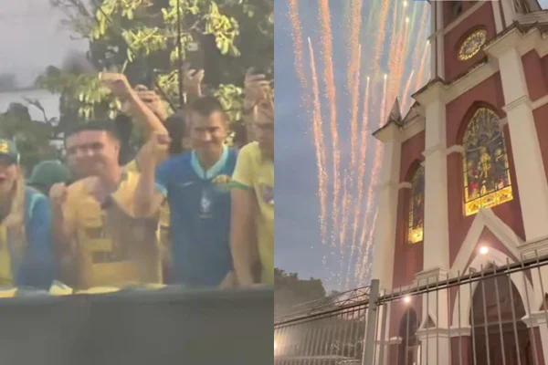 Montagem com fotos coloridas de comício de Flávio - Metrópoles