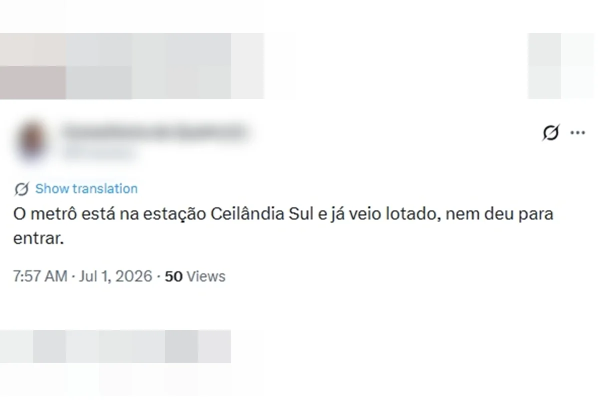 “Um inferno”: passageiros relatam atrasos e trens parados no Metrô-DF - imagem 2 “Um inferno”: passageiros relatam atrasos e trens parados no Metrô-DF - imagem 2
