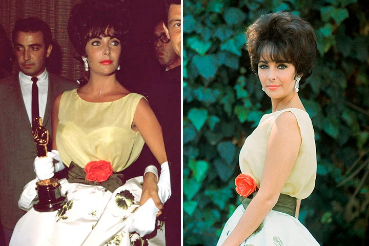 Elizabeth Taylor escolheu um modelo Christian Dior para receber seu Oscar em 1961 Elizabeth Taylor escolheu um modelo Christian Dior para receber seu Oscar em 1961