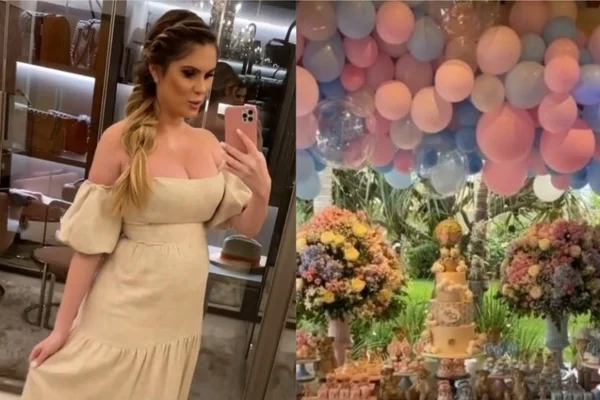 Bárbara Evans mostra decoração do chá revelação de seu primeiro filho