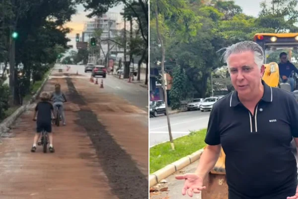 crianças em ciclovia destruída