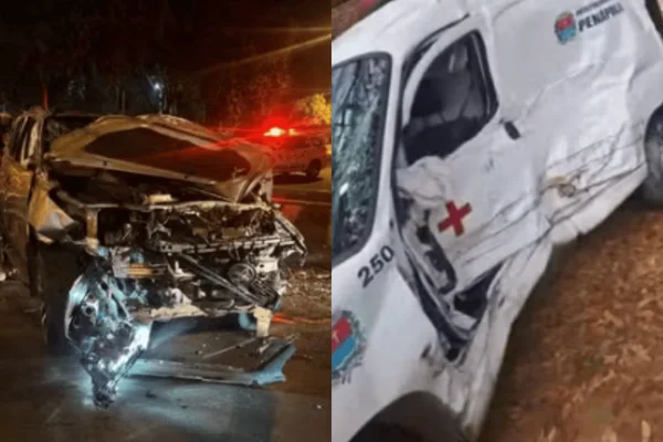 Imagem colorida dos carros envolvidos no acidente entre um motorista adolescente e uma ambulância - Metrópoles