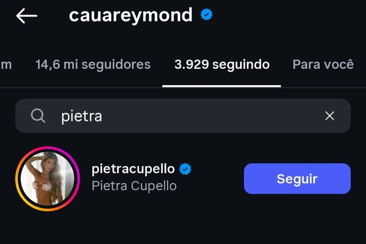 Cauã Reymond e Pietra Cupello se seguem nas redes sociais Cauã Reymond e Pietra Cupello se seguem nas redes sociais