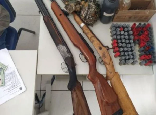foto colorida de apreensão de armas e munição
