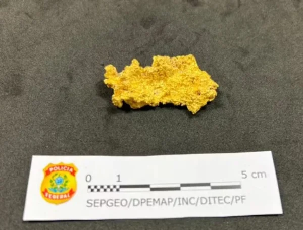 Em imagem colorida, a pepita de ouro encontrada pela Polícia Federal com Valdemar Costa Neto