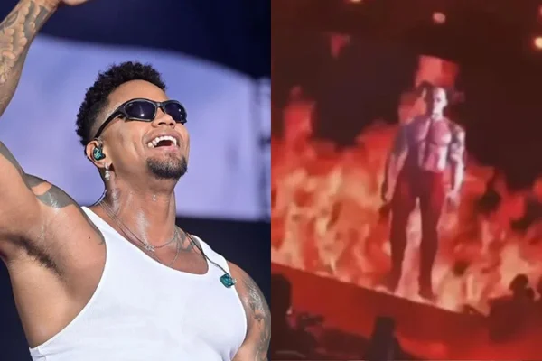 Montagem colorida de Léo Santana e abertura do show "Baile da Santinha" - Metrópoles
