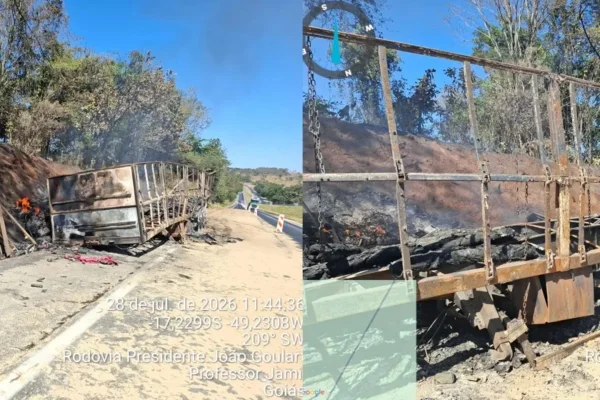 GO: mancha avança em córrego após carreta pegar fogo com químicos - destaque galeria GO: mancha avança em córrego após carreta pegar fogo com químicos - destaque galeria