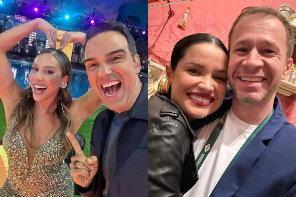 Montagem com fotos coloridas de Tadeu Schmidt, Tiago Leifert, Juliette e Renata - Metrópoles