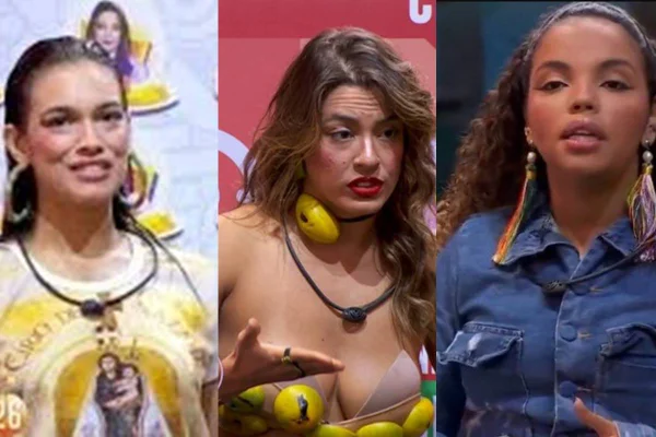 Montagem com fotos coloridas de Pitel, Bia e Alane - Metrópoles