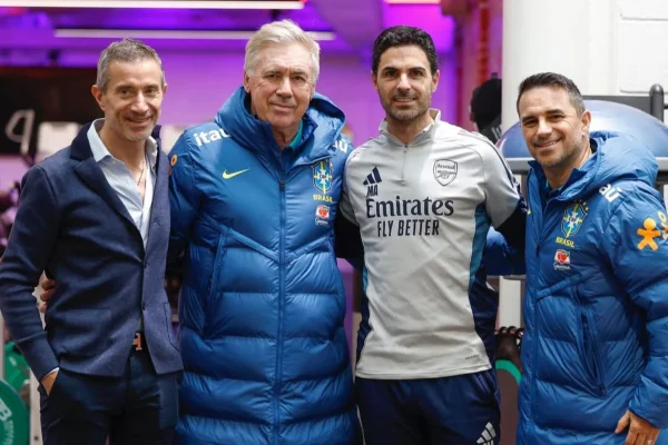 Foto colorida de Ancelotti e Arteta, de Brasil e Arsenal - Metrópoles