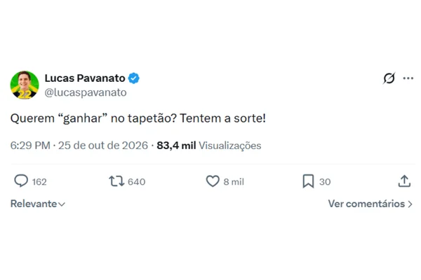 Pavanato diz nas redes sociais que não aceitará derrota e ameaça Zanin - destaque galeria Pavanato diz nas redes sociais que não aceitará derrota e ameaça Zanin - destaque galeria