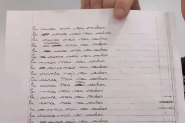 Imagem colorida de carta escrita Eu nunca mais vou roubar - Metrópoles
