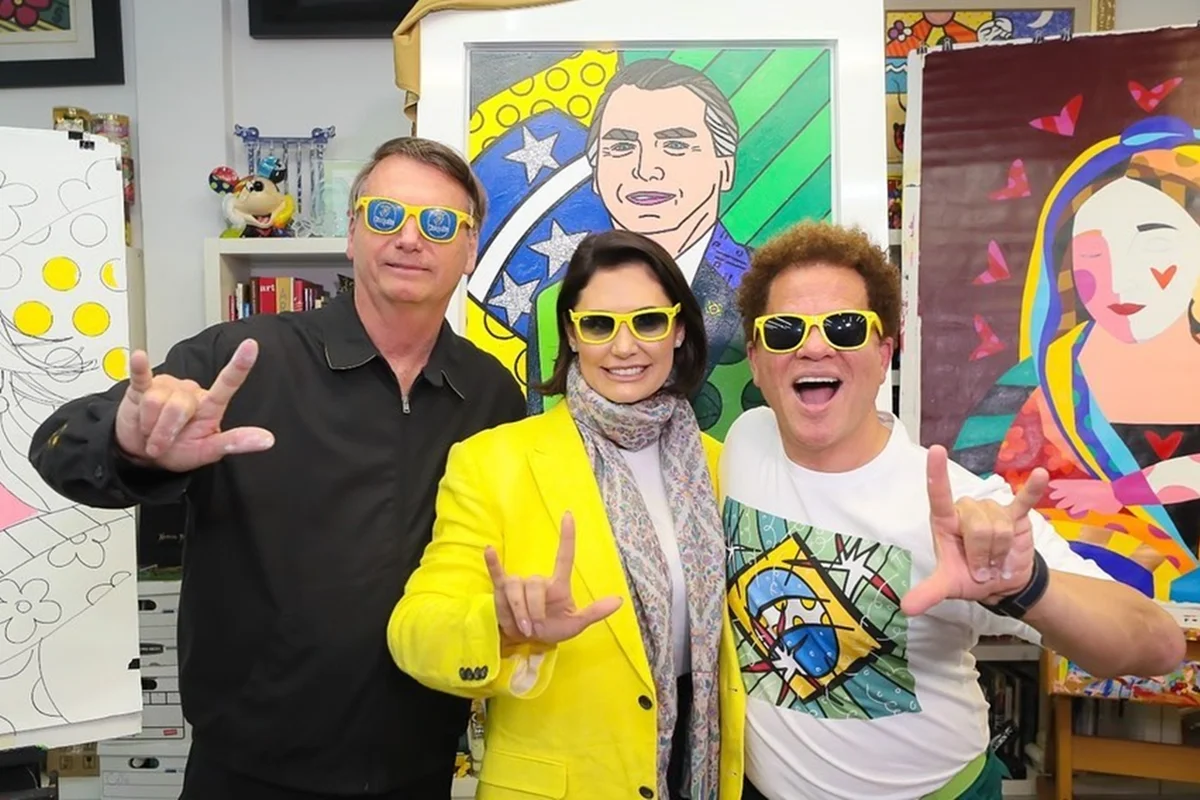 Romero Britto, Jair Bolsonaro e Michele Romero Britto, Jair Bolsonaro e Michele