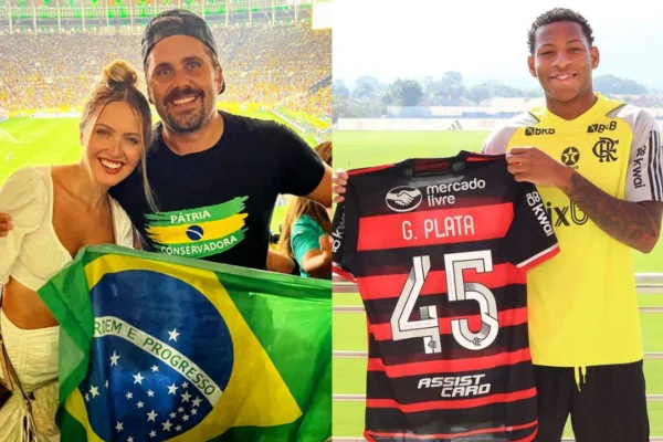 Maiara Braga Porto com Thiago Gagliasso e Gonzalo Plata, jogador do Flamengo
