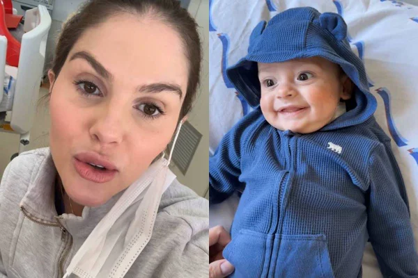 montagem com fotos de barbara evans e de bebê - metrópoles