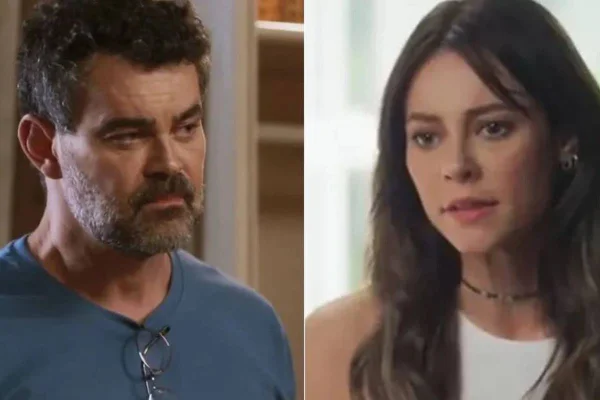 Foto colorida de Alfredo e Pat, personagens da novela Cara e Coragem - Metrópoles
