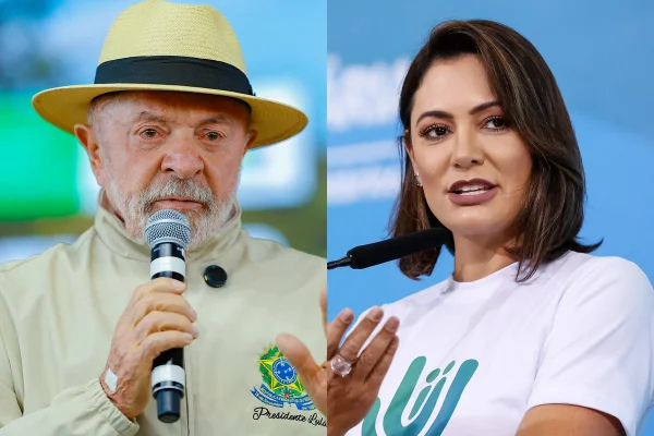 Montagem de fotos de Lula e Michelle Bolsonaro