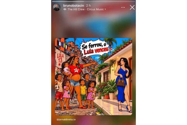 Imagem colorida publicada no Instagram de Bruno Botacin, secretário de Ribeirão Pires, em que sugere que petistas são pobres.